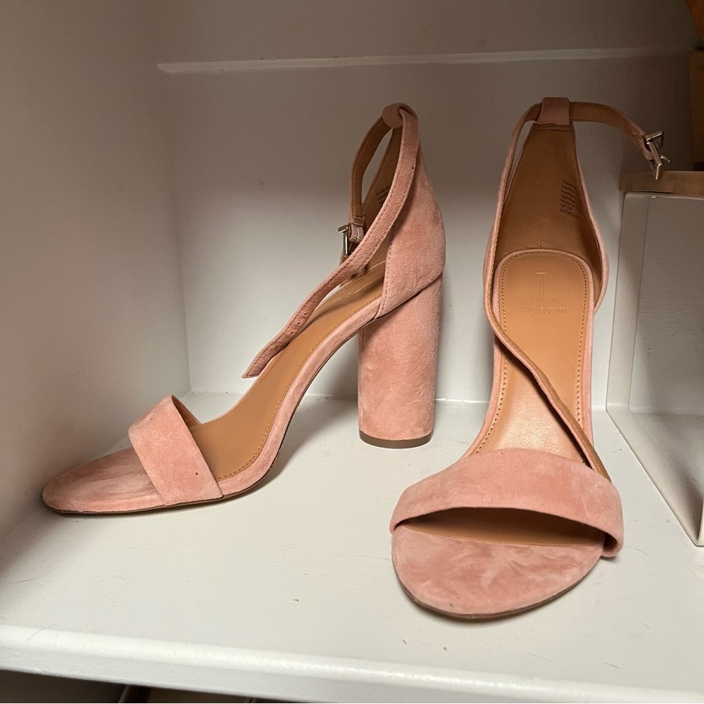 J. Crew Suede Pink Chunky Heel Ankle Tie, Size 9